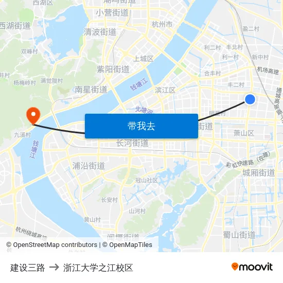 建设三路 to 浙江大学之江校区 map