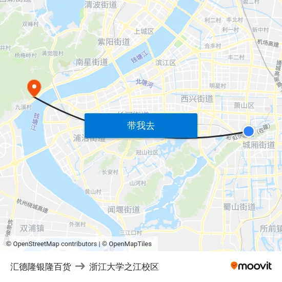 汇德隆银隆百货 to 浙江大学之江校区 map