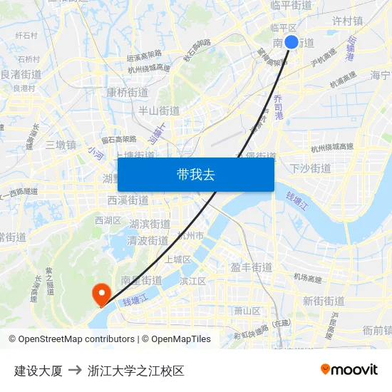 建设大厦 to 浙江大学之江校区 map