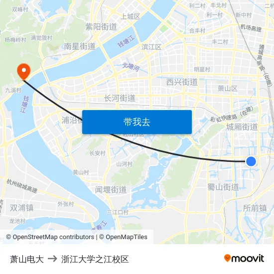 萧山电大 to 浙江大学之江校区 map