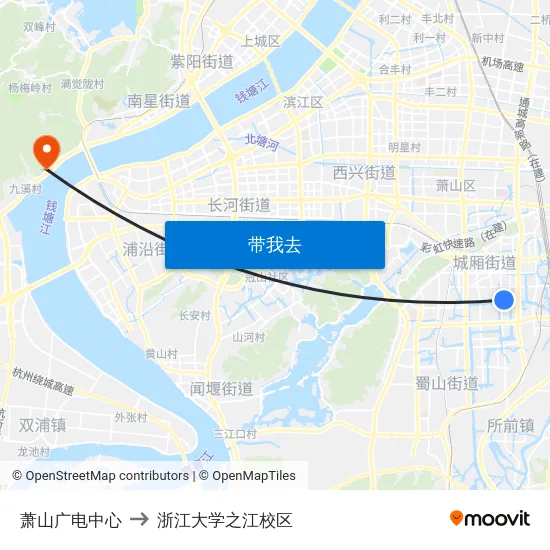 萧山广电中心 to 浙江大学之江校区 map