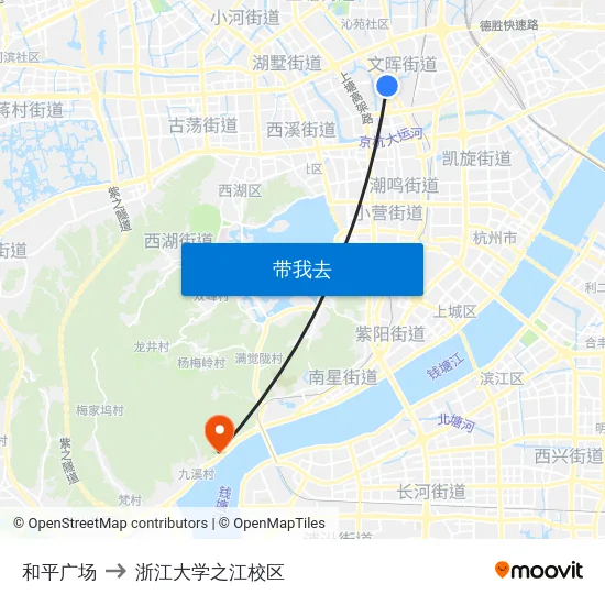和平广场 to 浙江大学之江校区 map