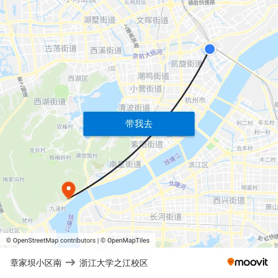 章家坝小区南 to 浙江大学之江校区 map