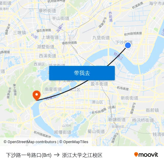 下沙路一号路口(Brt) to 浙江大学之江校区 map