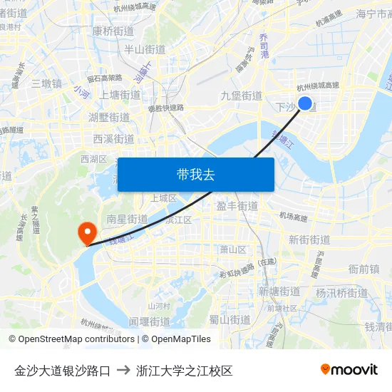 金沙大道银沙路口 to 浙江大学之江校区 map