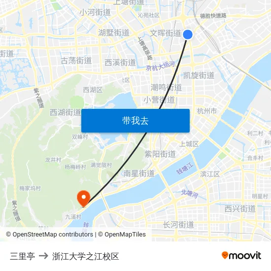 三里亭 to 浙江大学之江校区 map