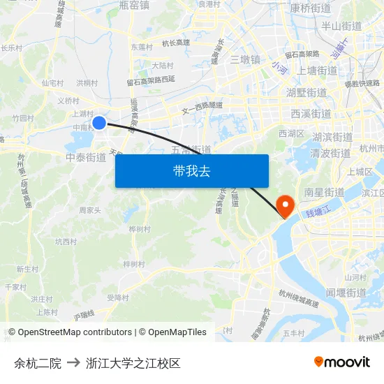 余杭二院 to 浙江大学之江校区 map