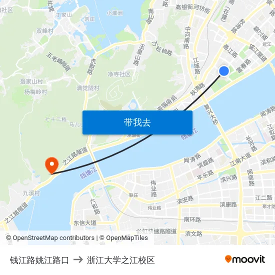 钱江路姚江路口 to 浙江大学之江校区 map