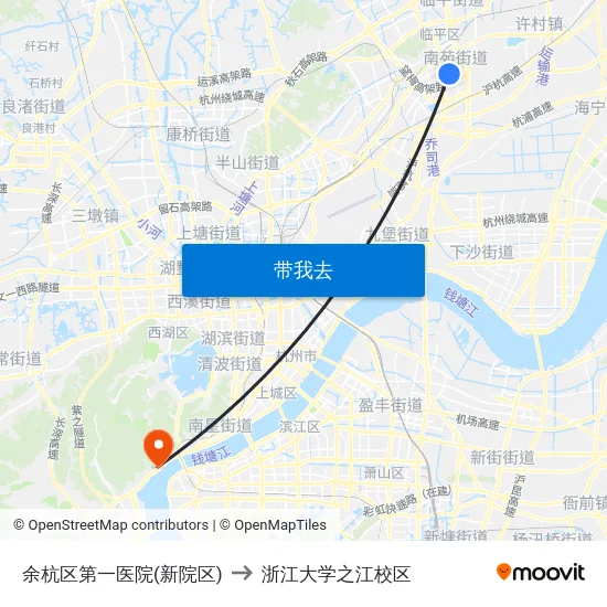 余杭区第一医院(新院区) to 浙江大学之江校区 map