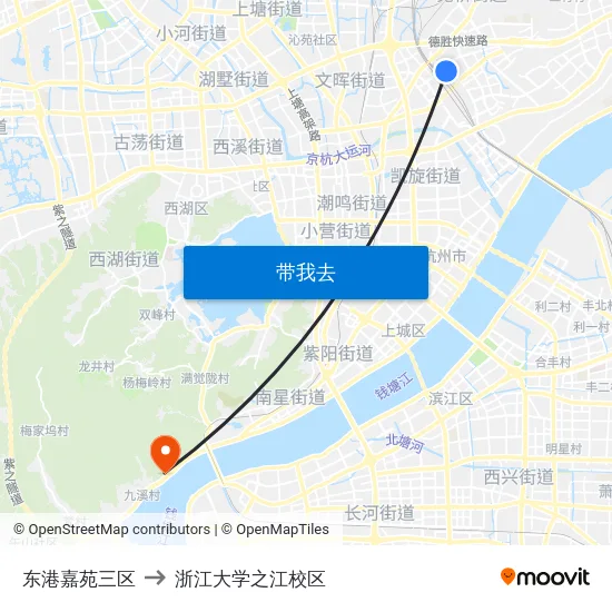 东港嘉苑三区 to 浙江大学之江校区 map