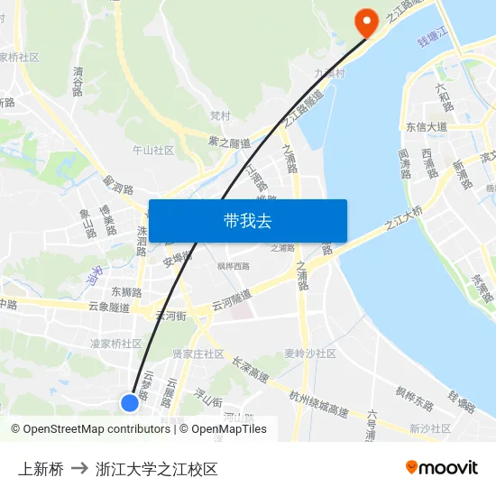 上新桥 to 浙江大学之江校区 map