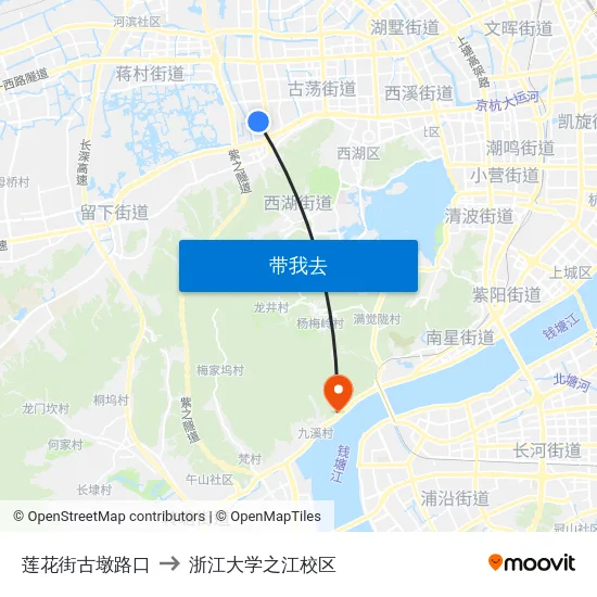 莲花街古墩路口 to 浙江大学之江校区 map
