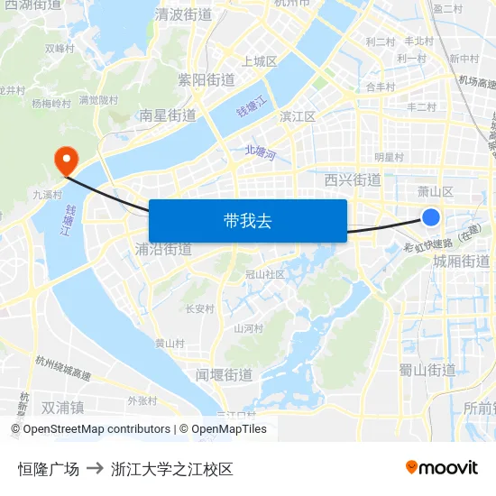 恒隆广场 to 浙江大学之江校区 map