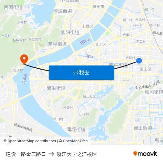 建设一路金二路口 to 浙江大学之江校区 map