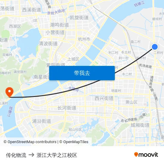 传化物流 to 浙江大学之江校区 map