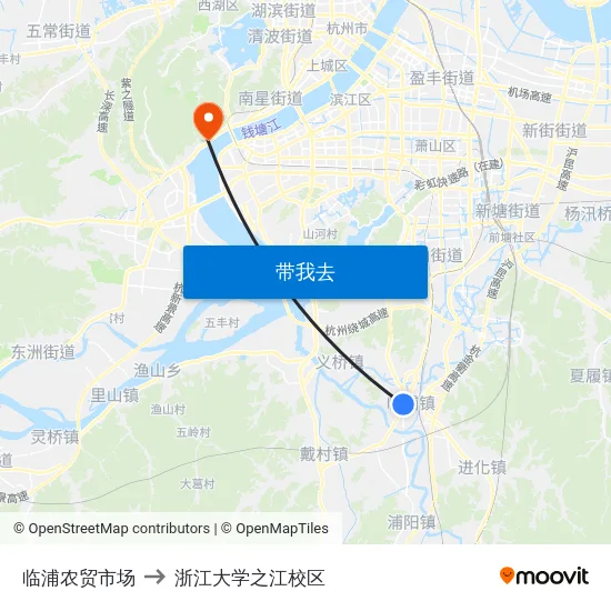 临浦农贸市场 to 浙江大学之江校区 map