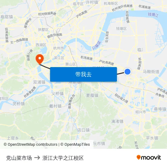 党山菜市场 to 浙江大学之江校区 map