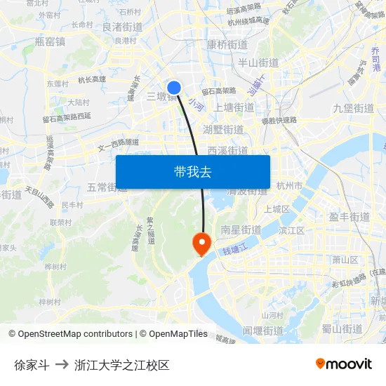 徐家斗 to 浙江大学之江校区 map