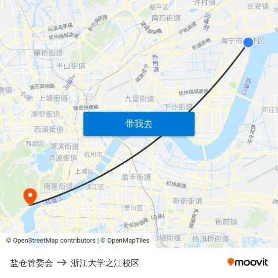 盐仓管委会 to 浙江大学之江校区 map