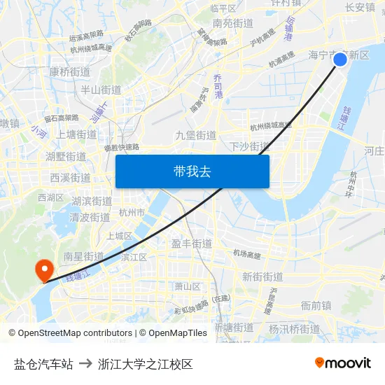 盐仓汽车站 to 浙江大学之江校区 map