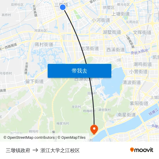 三墩镇政府 to 浙江大学之江校区 map