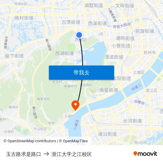 玉古路求是路口 to 浙江大学之江校区 map