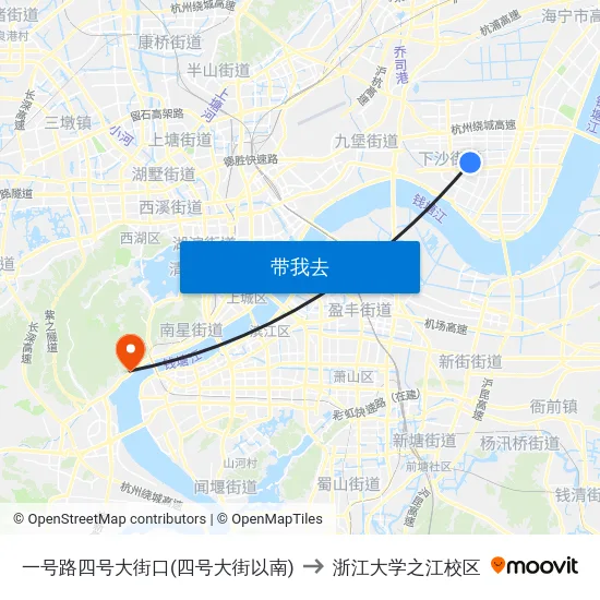 一号路四号大街口(四号大街以南) to 浙江大学之江校区 map