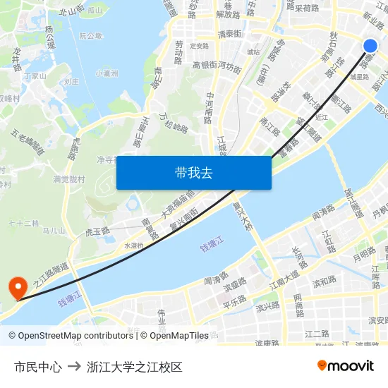 市民中心 to 浙江大学之江校区 map
