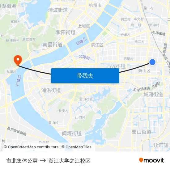 市北集体公寓 to 浙江大学之江校区 map