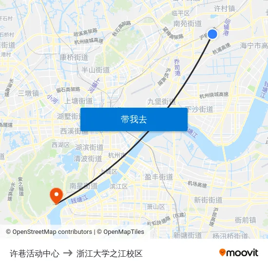 许巷活动中心 to 浙江大学之江校区 map