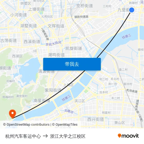 杭州汽车客运中心 to 浙江大学之江校区 map