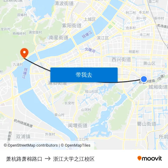 萧杭路萧棉路口 to 浙江大学之江校区 map