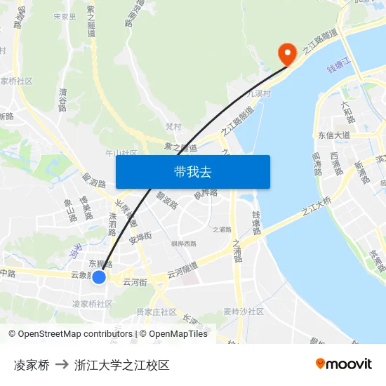 凌家桥 to 浙江大学之江校区 map