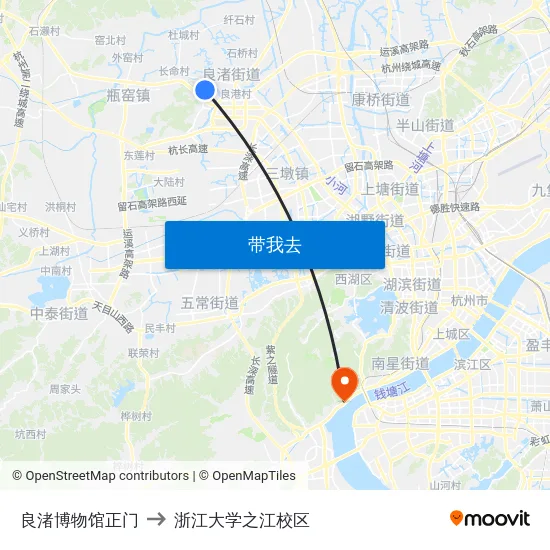 良渚博物馆正门 to 浙江大学之江校区 map