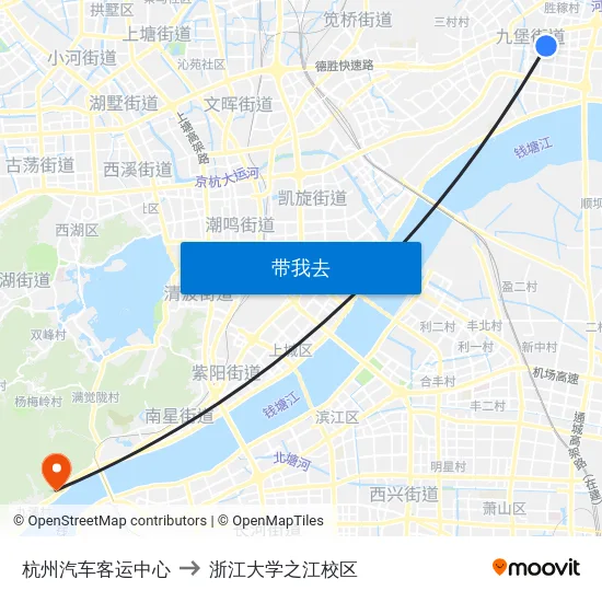 杭州汽车客运中心 to 浙江大学之江校区 map