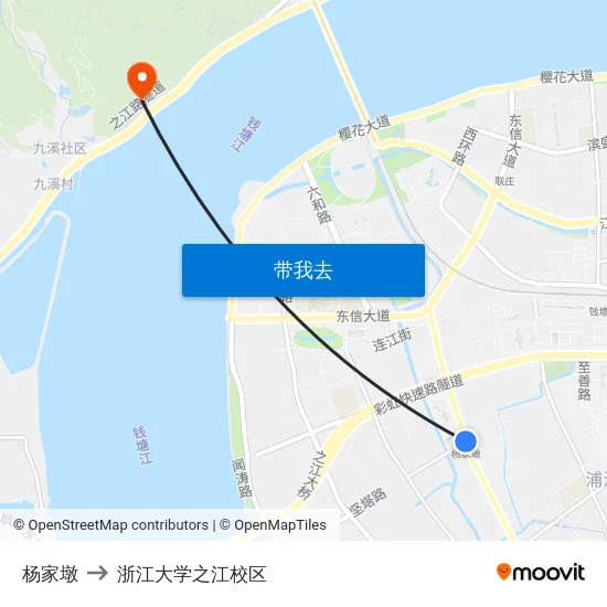 杨家墩 to 浙江大学之江校区 map