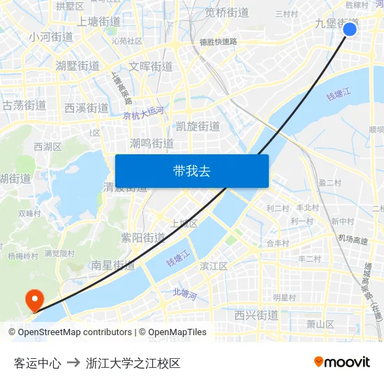 客运中心 to 浙江大学之江校区 map