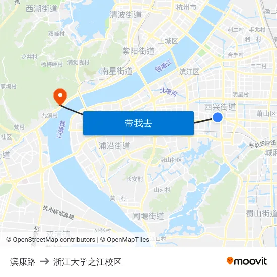 滨康路 to 浙江大学之江校区 map