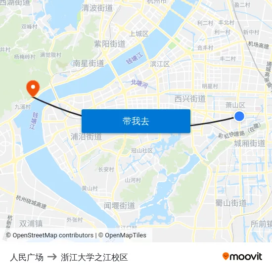 人民广场 to 浙江大学之江校区 map