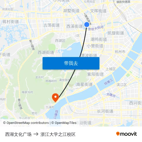 西湖文化广场 to 浙江大学之江校区 map