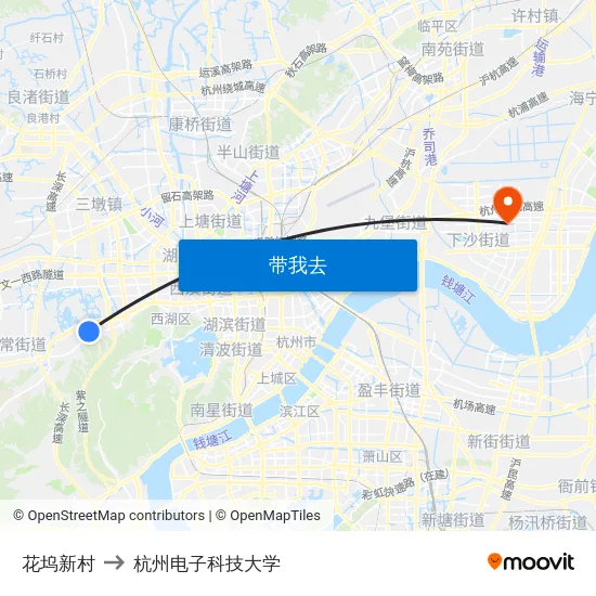 花坞新村 to 杭州电子科技大学 map