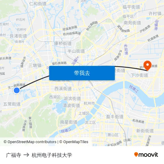 广福寺 to 杭州电子科技大学 map