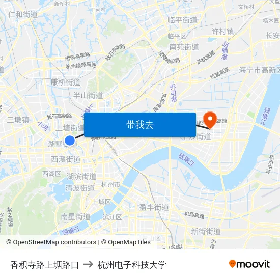 香积寺路上塘路口 to 杭州电子科技大学 map