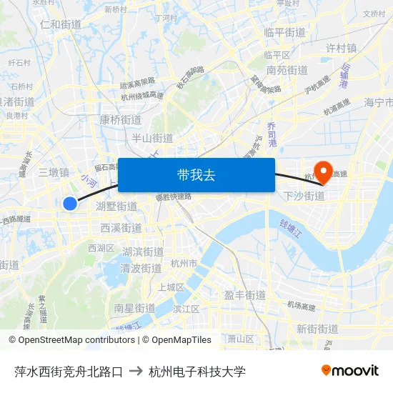 萍水西街竞舟北路口 to 杭州电子科技大学 map