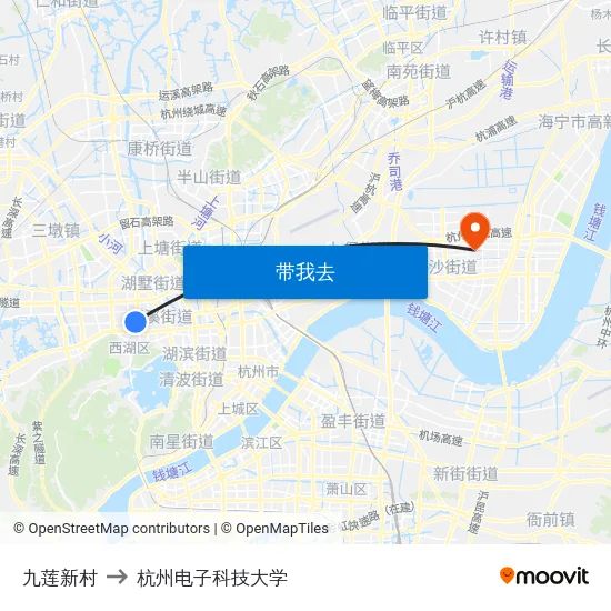九莲新村 to 杭州电子科技大学 map