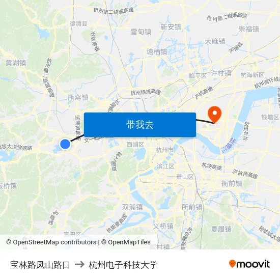 宝林路凤山路口 to 杭州电子科技大学 map