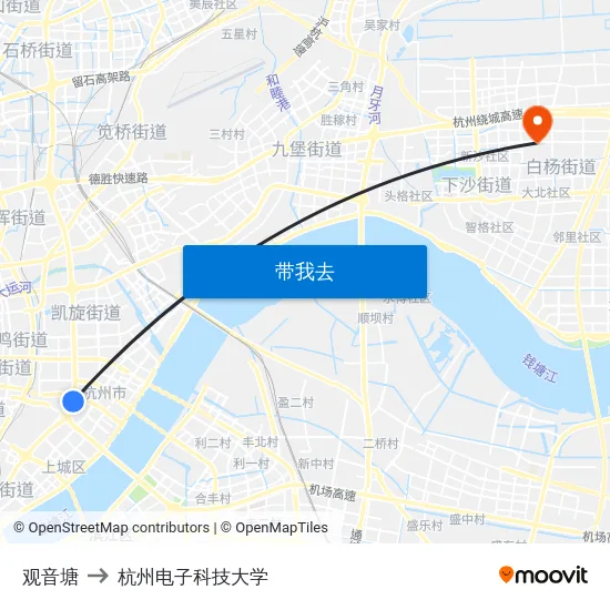 观音塘 to 杭州电子科技大学 map