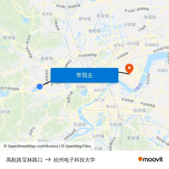 禹航路宝林路口 to 杭州电子科技大学 map
