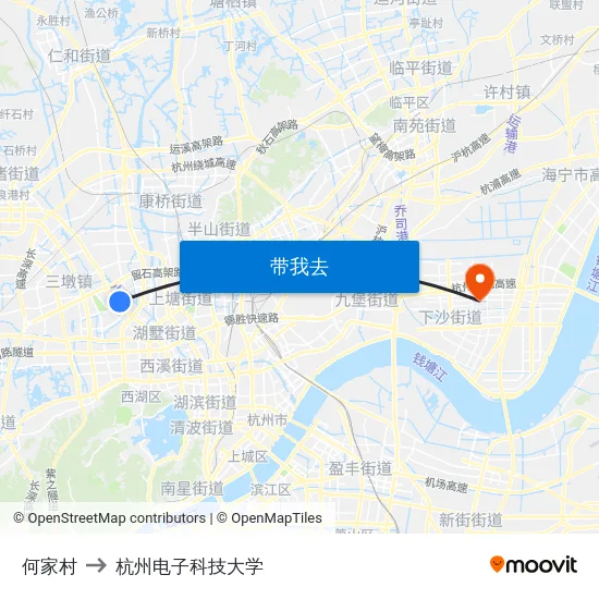 何家村 to 杭州电子科技大学 map