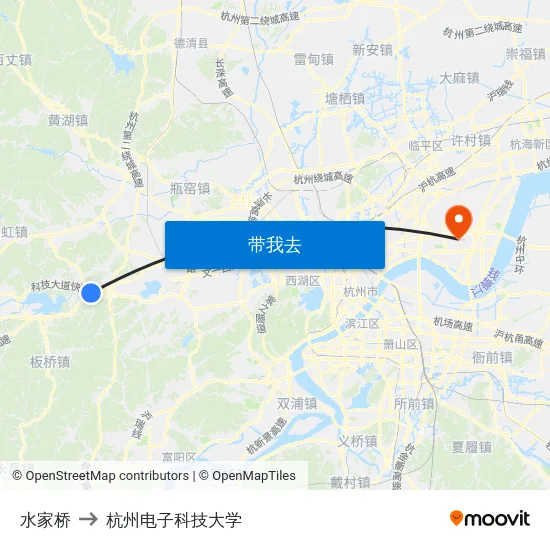 水家桥 to 杭州电子科技大学 map